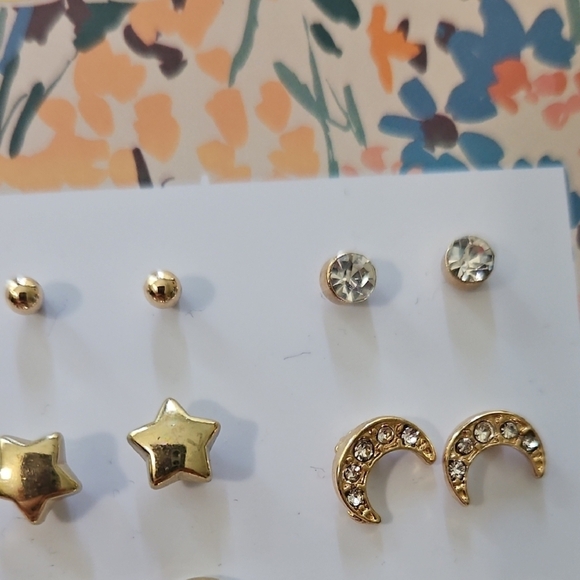 bebe Womens Gold Tone Black White Studs Hoops Pierced Earrings Stars Bolts Chain - Picture 3 of 5